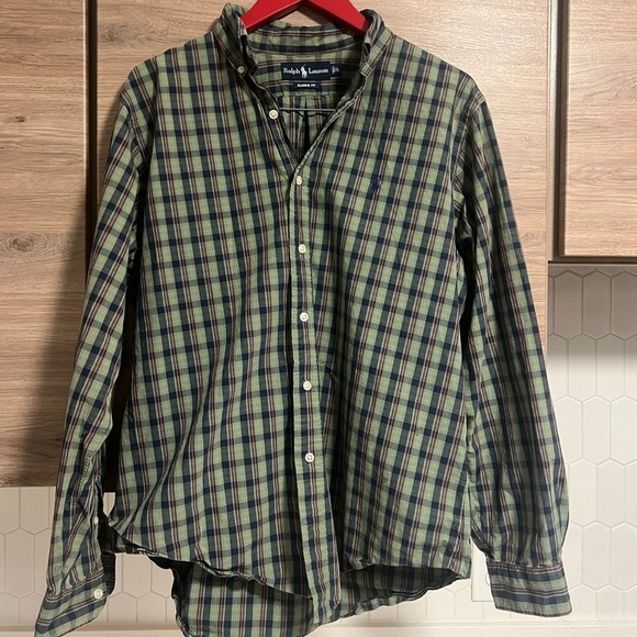 Men’s Ralph Lauren Green Long Sleeve Striped Button Down Large​ - Picture 1 of 4